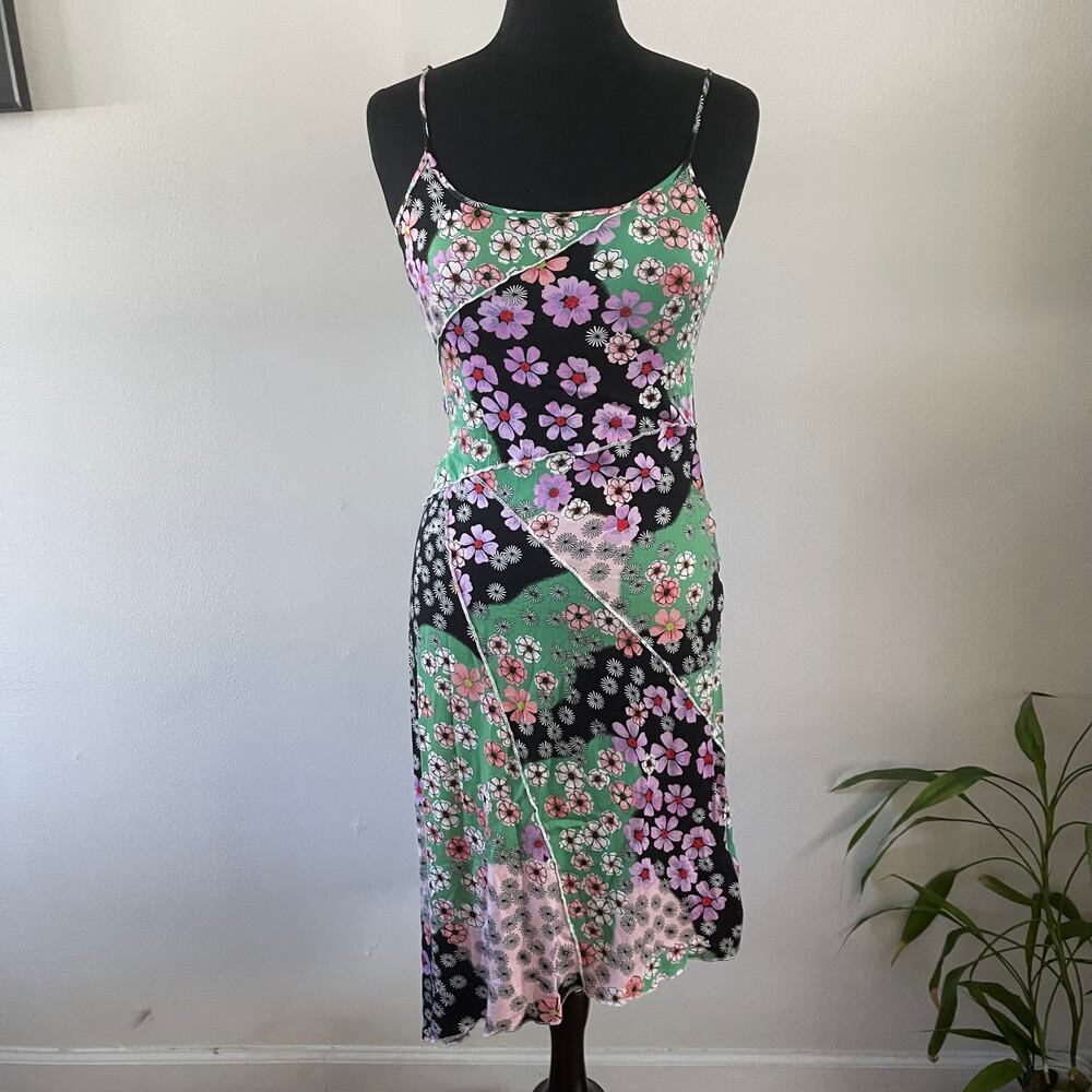 Urban Outfitters Womens S Maureen Floral Patchwork Dress Asymmetrical Hem Slip